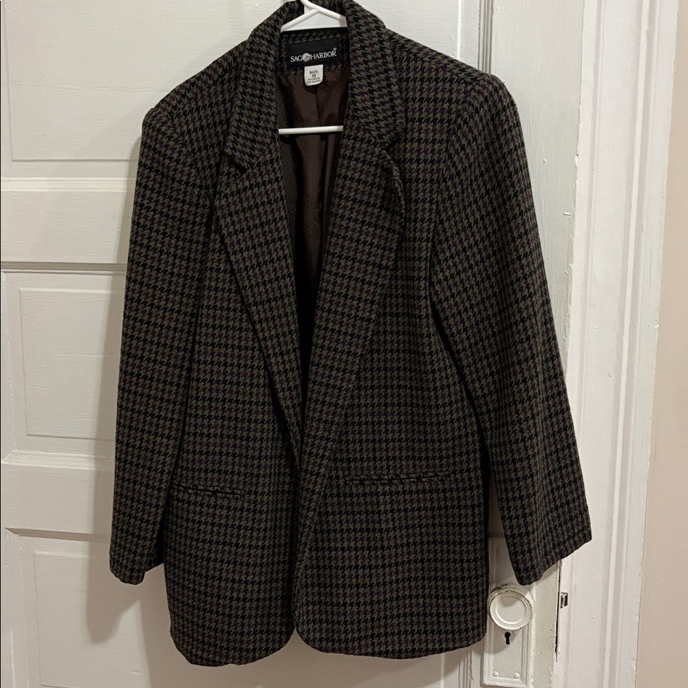 Sag Harbor Black and Brown Houndstooth Blazer